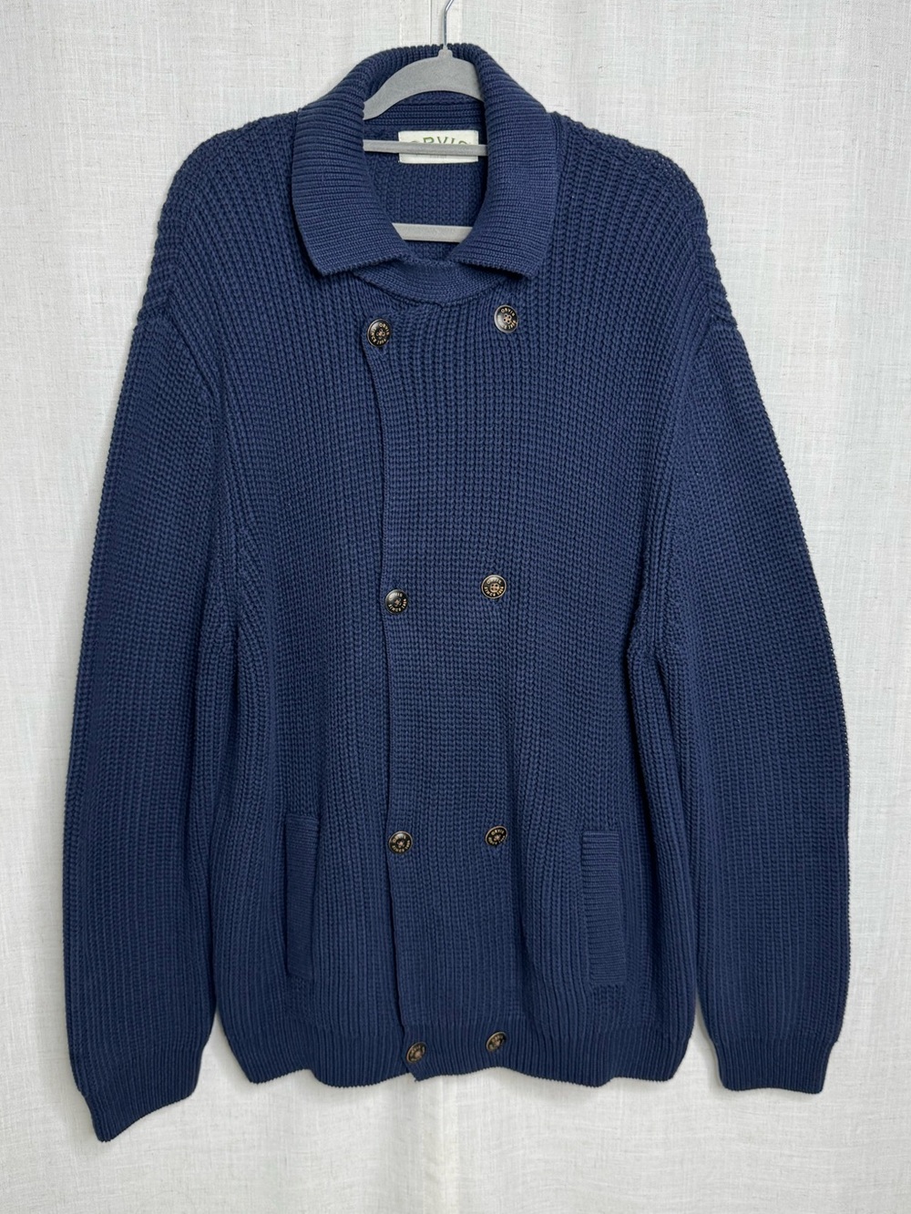 Orvis Double Breasted Fisherman Chunky Knit Cardigan Navy Size XXL